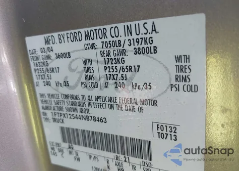 2004 Ford F150 из США, поврежденный, VIN 1FTPX12544NB78463